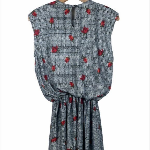 Vintage European Connection Plaid Floral Mini Dress Women Size 7/8 - Picture 3 of 7